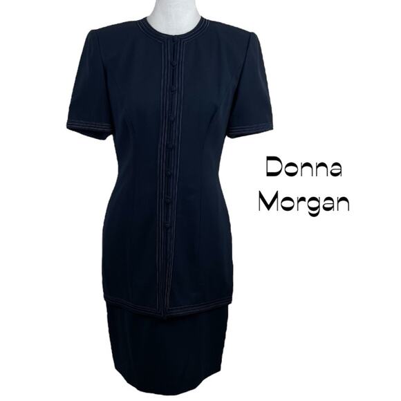 Donna Morgan Navy Two Piece Jacket W Skirt Y2K OfficeCore Career NWT Size 6 - Picture 2 of 16